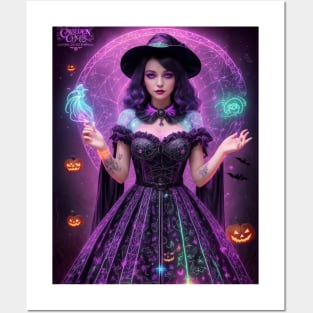 Halloween Spooky Neon Black Magic Witch Posters and Art